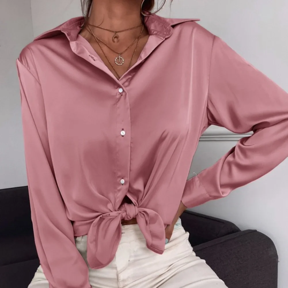 Luxe Satin button up Boyfriend shirt Blouse - Picture 5 of 16